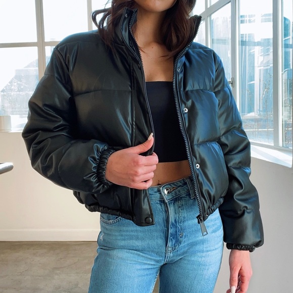 Leather Puffer Jacket - Picture 3 of 9